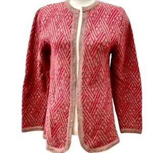 Nordic vintage Yves Venet chevron pattern, open front wool blend cardigan